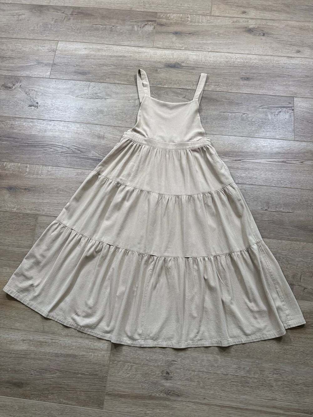 Polagram Beige Tiered Midi Pinafore Dress with Pockets - Picture 2 of 15
